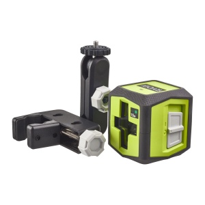 Laser cu linii incrucisate RYOBI alimentat cu baterii RBCLLG1, linie laser orizontala si verticala pana la max. 15 m, suport inclus, potrivit pentru utilizare in exterior - Img 1
