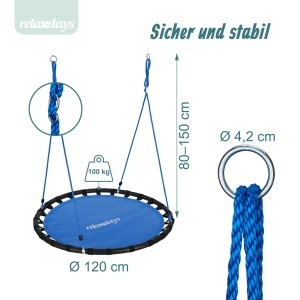 Leagan rotund Relaxdays, 120 cm, ajustabil, albastru, capacitate 100 kg - Img 4
