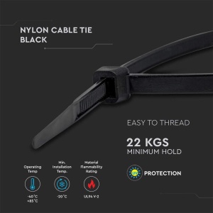 Legaturi de cablu V-TAC 4.5x350mm, Nylon, Negru, Capacitate 22 kg - Img 6