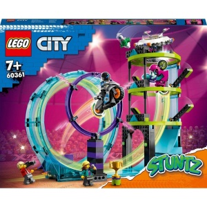 LEGO 60361 City Stuntz Ultimate Stunt Driver Provocare Cascadorii 3 in 1 pentru 1 sau 2 jucatori Actiune cu 2 motociclete de jucarie cu volant pentru  - Img 2