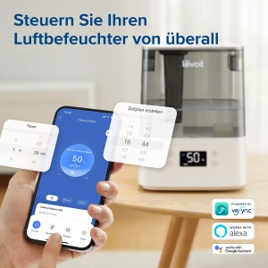LEVOIT 6L Umidificator Umidificator cu umplere superioara Wlan 27dB cu APP si Alexa Control, mod automat si de repaus, umidificator de camera cu ultrasunete ultra silentios de 60 ore cu dormitor pentru camera copiilor de pana la 47 m2, gri - Img 5