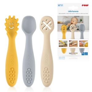 Lingura din silicon LittleYummie Reer Set 3 bucati Ergonomica, Sigura, Colorata