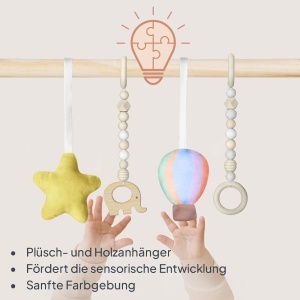 Lionelo Anis Baby Gym cu arc din lemn si saltea de joaca 100 cm Montessori - Img 5