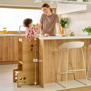 LIONELO CASS Ajutor de bucatarie Gadget de bucatarie 2 in 1 Montessori Turn de invatare De la 1 an Bara de siguranta reglabila pe inaltime Scaun de bucatarie stabil Raft de carti Pana la 30 kg - Img 4