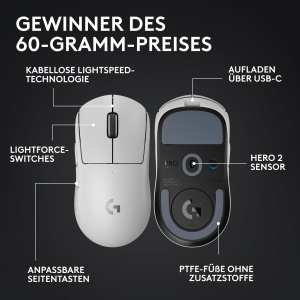 Logitech G PRO X SUPERLIGHT 2 Mouse Gaming Wireless Alb 60g DPI 44000 USB-C - Img 6