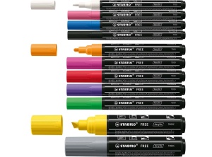 Marker acrilic STABILO FREE, set de 11 culori, 3 grosimi, pigmentat - Img 4
