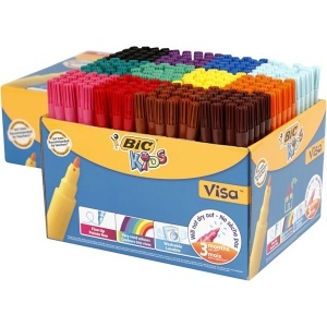 Marker pentru copii BIC Kids Visa, 12 culori, apa, uscare 3 luni