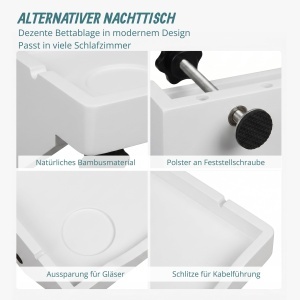 Masa de noptiera klemmbar Relaxdays, bambus, 9 x 36 x 25,5 cm, alba - Img 5