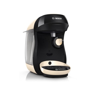 Masina de capsule Bosch Tassimo happy friendly TAS107E, peste 70 de bauturi, potrivita pentru toate canile, oprire automata, durabila, perfect dozata, economie de spatiu, 1400 W, crem/negru - Img 1