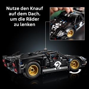 Masina de colectie LEGO Technic 1966 Ford GT40 MKII, 793 piese, V8, negru-silver - Img 5