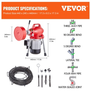 Masina de curatat tevi VEVOR, 250 W, 20 m, 7 accesorii - Img 7