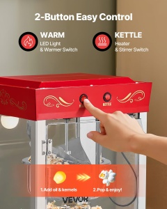 Masina de Facut Popcorn VEVOR NP08T, 800 W, 48 Tasse, Culoare Rosie - Img 5