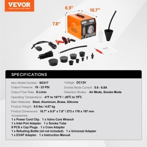 Masina de fum VEVOR SD317, 8 Lmin, 12V, cu manometru si accesorii - Img 7