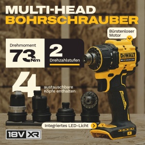 Masina de gaurit cu acumulator DEWALT DCD803KN-XJ, 18V, 73 Nm, 4 capete interschimbabile - Img 2
