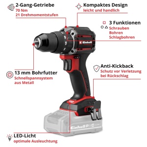 Masina de gaurit cu percutie Einhell TP-CD 1870-C Li-i BL-Solo, 70 Nm, 2 trepte, fara acumulator - Img 3