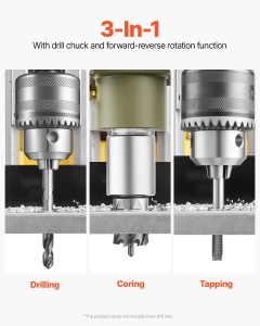 Masina de gaurit magnetica VEVOR, motor de 1200 W, magnetica, electrica, 12500 N, diametru de gaurire de 40 mm, cu 2 burghie, viteza variabila, pentru suprafete metalice, galben - Img 3