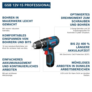Masina de gaurit si insurubat Bosch Professional GSB 12V-15 20Ah cu functie de percutie - Img 4