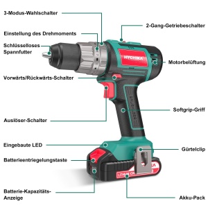 Masina de gaurit si insurubat HYCHIKA 18V Brushless 60Nm Set 53 Accesorii - Img 3