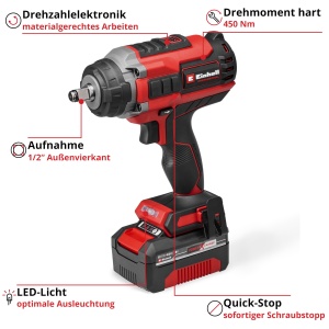 Masina de insurubat Einhell IMPAXXO 18450 Brushless 18V 450Nm cu LED si set accesorii - Img 3