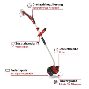 Masina de tuns iarba cu acumulator Einhell GE-CT 18/33 Li E-Solo Power X-Change (18 V, latime de taiere 33 cm, Flowerguard, varf automat, inclusiv bobina de fir, fara baterie) - Img 3