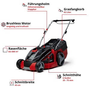 Masina de tuns iarba Einhell GE-CM 43 Li M 36V 600 m2 Kit cu 2 baterii si 2 incarcatoare - Img 3
