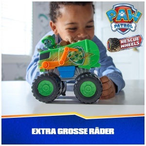 Masinuta PAW Patrol Rescue Wheels Rocky Monster Truck Verde cu Figurina si Proiectil - Img 2