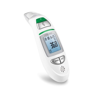 medisana TM 750 digital 6in1 termometru clinic Termometru pentru urechi pentru bebelusi, copii si adulti, termometru pentru frunte cu alarma vizuala de febra, functie de memorie si masurare a lichidelor, alb - Img 1