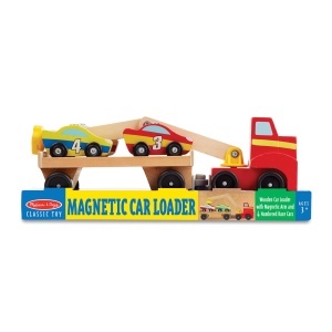Melissa Doug Autotransporter din lemn cu macarale magnetice si 4 masini 30 cm - Img 3