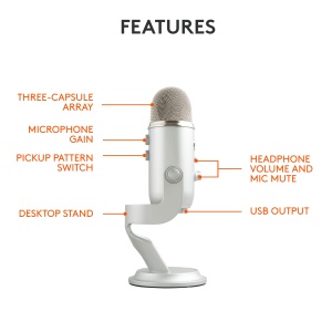 Microfon USB Blue Yeti Profesional pentru Streaming Podcasting Gaming Argintiu - Img 8