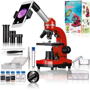Microscop Bresser Junior BIOLUX SEL, 40x-1600x, cu suport pentru smartphone, rosu