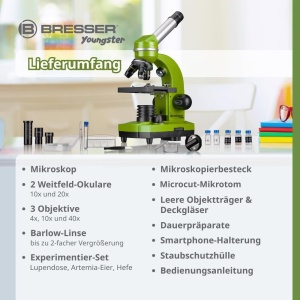 Microscop Bresser Junior BIOLUX SEL cu suport smartphone, 40x-1600x, verde - Img 8