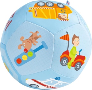 Minge pentru bebelusi HABA Babyball 14cm, design vehicule, moale si sigura
