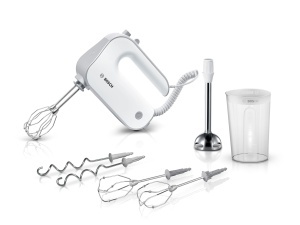 Mixer de mana Bosch Styline MFQ4075DE 550W albargintiu 5 viteze Turbo accesorii incluse