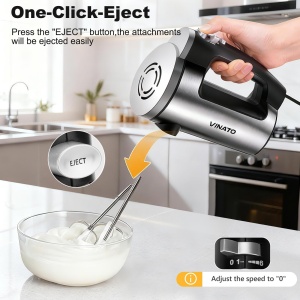 Mixer de mana VINATO 300W 6 trepte viteza 2 teluri si 2 carlige din inox protectie supraincalzire - Img 4