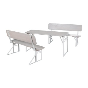 Mobilier de gradina pentru copii roba - Set 3 piese - 2 banci cu spatar si masa - Gri