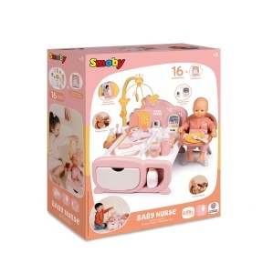 Mobilier pentru papusi Smoby Baby Nurse Cocoon 3-in-1 cu 16 accesorii, pentru papusi de pana la 42 cm - Img 7