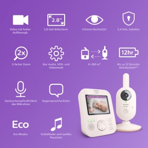 Monitor pentru bebelusi PHILIPS Avent cu camera avansata - Certificat DEKRA Privat si securizat - Ecran de 2,8", zoom x2, vedere nocturna in infrarosu, cantece de leagan (model SCD881/26) - Img 3