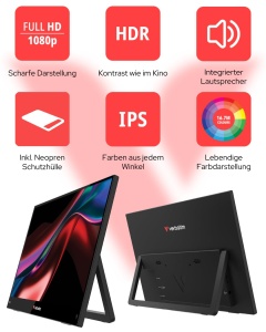 Monitor portabil Verbatim 15,6 inch Full HD USB-C HDMI, compact si usor - Img 3