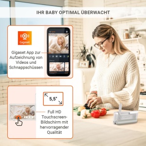 Monitor video pentru bebelusi Gigaset Baby 700, 5.5 Full HD, alb cremgri cald - Img 4