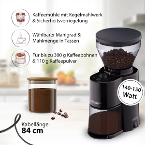 Moulineta de cafea Cloer 7520, 300 g, 150W, neagra - Img 2