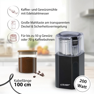 Moulineta electrica Cloer 7580, capacitate 70g, 200W, neagra - Img 2
