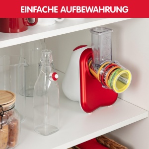Moulinex DJ756G Fresh Express Plus | Schnitzelwerk electric | Feliator de legume | Feliator de legume | 5 insertii incl. razatoare | 200W | Rosu metalizat / Alb - Img 5