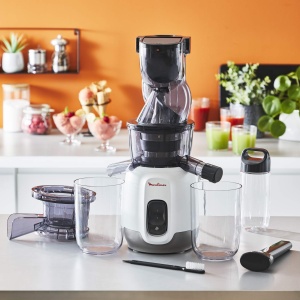 MOULINEX Ultra Juice Juicer pentru suc rece 2 filtre Sticla de baut 600 ml extra lata 85 mm Program automat Easy Clean Juicer pentru fructe si legume intregi, silentios, 200 W, ZU600110 - Img 3