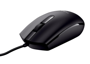 Mouse cu fir Trust Basi, senzor optic 1200 DPI, pentru dreptaci si stangaci, negru