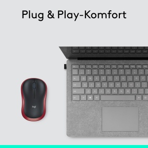 Mouse fara fir Logitech M185, 2.4 GHz cu receptor Nano USB, durata de viata a bateriei de 12 luni, urmarire optica de 1000 DPI, pentru stangaci si dreptaci, compatibil cu PC, Mac, laptop - rosu - Img 9