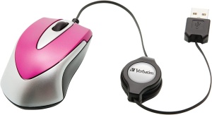 Mouse optic portabil Verbatim Go Mini cu cablu retractabil - roz
