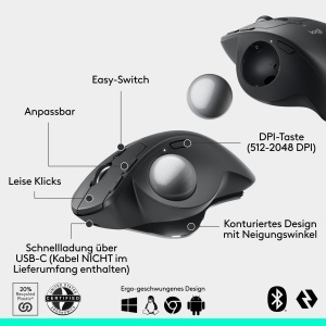 Mouse Trackball Logitech MX Ergo S, wireless, ergonomica, USB-C, grafit - Img 6