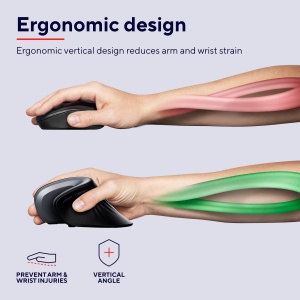 Mouse Wireless Ergonomic Trust Verro, Unghi Vertical de 60deg, Prevenirea Bratului Mouse/Cotului de Tenis (Sindromul RSI), 800-1600 DPI, 6 Butoane, Mouse Vertical Wireless pentru PC si Laptop - Negru - Img 2