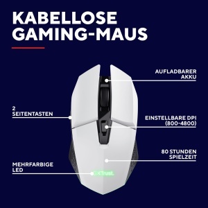 Mouse wireless gaming GXTrust Vylax 1108W 80 ore autonomie 4800 DPI LED multicolor Alb - Img 2