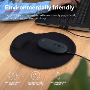 Mouse Wireless Reincarcabil Trust Puck, Bluetooth si Conexiune 2.4GHz prin Microreceptor USB, DPI Reglabil 800/1200/1600, Mouse Ergonomic, Wireless pentru PC/Mac/Computer/Laptop/MacBook - Negru - Img 5